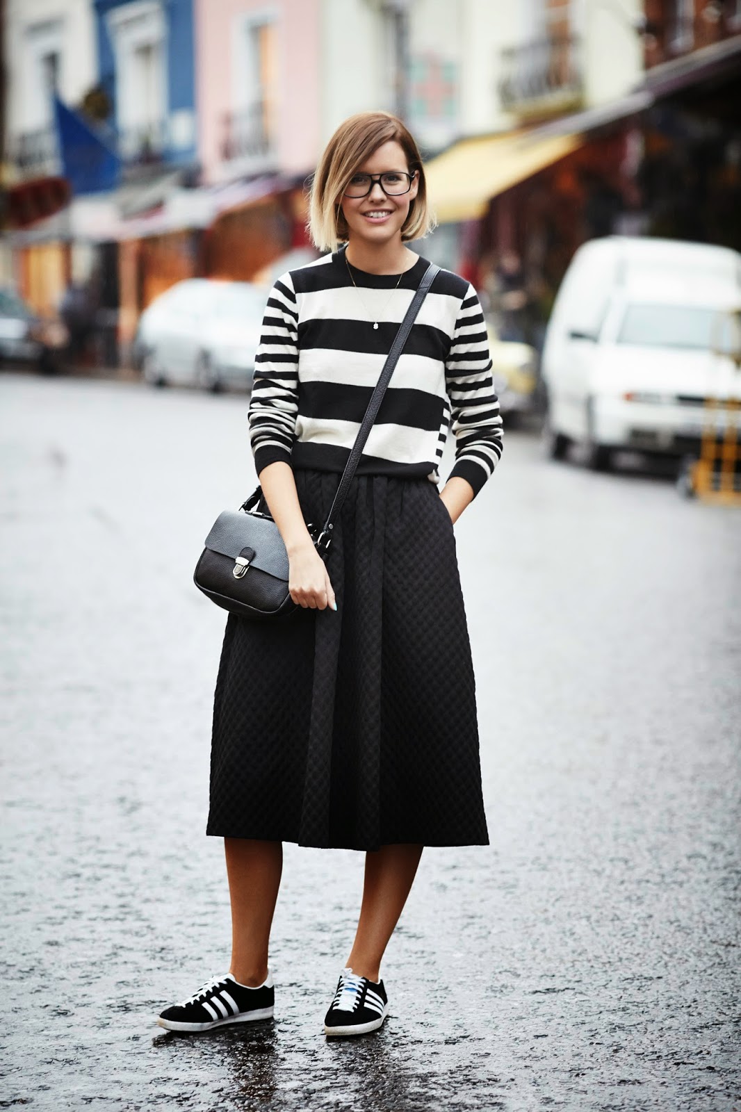 midi skirt with trainers