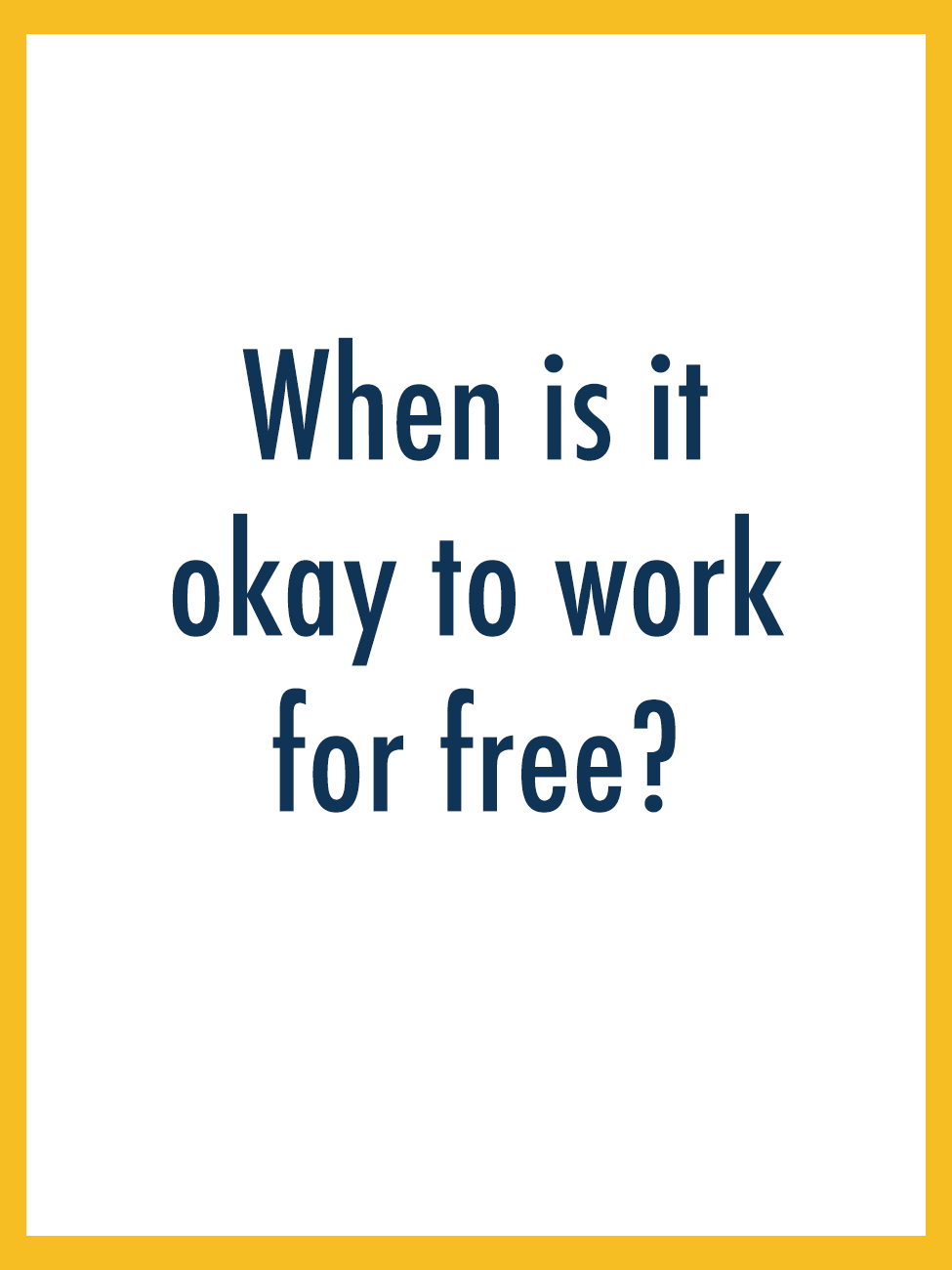 A flashing GIF thats shows the words 'When is it okay to work for free?' then flashes to a black and white illustration of a £10 note. The GIF introduces the Alex Holder article about the problems of working for free.